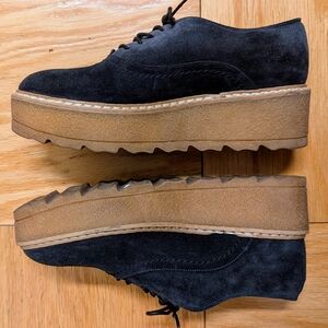 Made In Italy - Women's Navy Suede Platform Oxford  Shoes